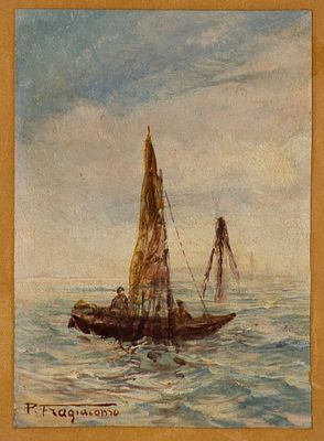 Pietro Fragiacomo (1856-1912) Senza titolo (Marina) Olio su cartone cm 13x9,5... - Pietro 