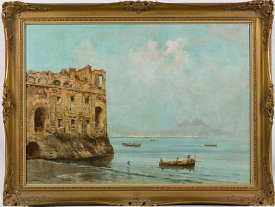 Roberto Iras Baldessari (1894-1965) Palazzo Donn'Anna Olio su tela cm 50x70... - Roberto Iras 