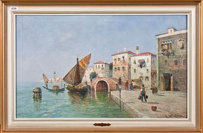Giuseppe Salvaterra (XIX/XX secolo) Scorcio veneziano, 1900ca Olio su tela cm... - Giuseppe 