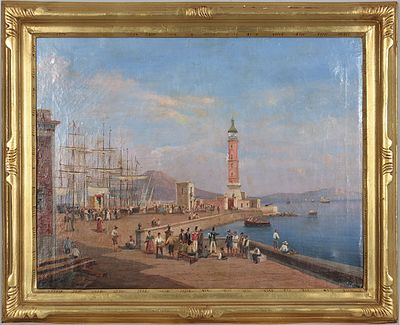 Achille Vianelli (1803-1894) Il porto di Napoli Olio su tela cm 50x64 Firma... - Achille Vianelli 