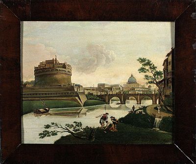 Cesare Fiori (1636-1702) Veduta di Roma Olio su tavola cm 40x50 Firma in... - Cesare Fiori 