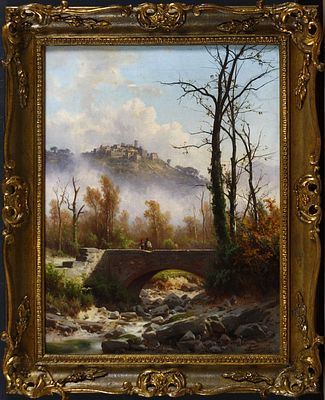 Guido Agostini (1870-1898) Certaldo patria del Boccaccio Olio su tela cm... - Guido Agostini 