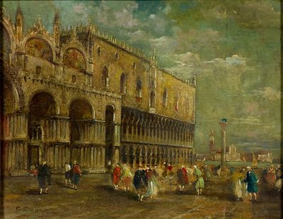 Eugenio Bonivento (Zeno) (1888-1956) Senza titolo (Venezia) Olio su cartone... - Eugenio Bonivento 