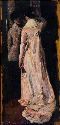 Raffaele Ragione (1851-1919) Signora allo specchio Olio su tavola cm 46x23... - Raffaele Ragione 