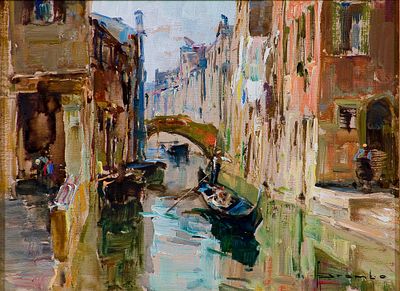 Angelo Brombo (1893-1962) Rio San Degola, Venezia, 1950 c.a. Olio su tavola... - Angelo Brombo 
