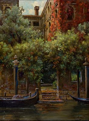 Enrico Nardi (1864-1947) Palazzo Veneziano Olio su tela cm 62x47 Firma in... - Enrico Nardi 