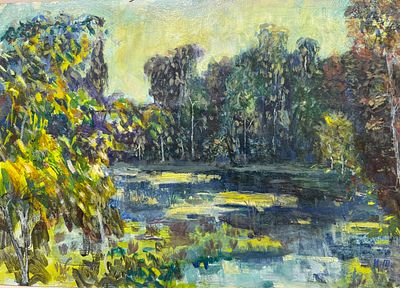 Живопись - "Лесное озеро" Картон, масло. 1970-ые г.г.
Н/Х. Картон, масло. 
Размер : 39см. х 