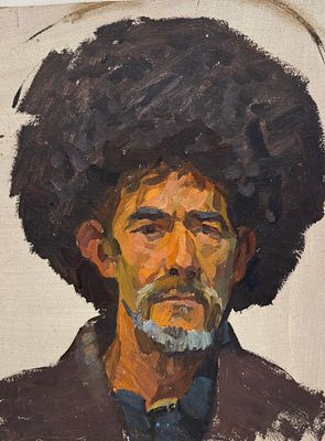 Богачев Пётр Никифорович - "Портрет Чабана" 1960-ые г.г. Картон, масло. Картон , масло. 
Размер 