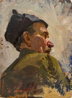 Богачёв Пётр Никифорович - портрет - "Мужчина в буденовке" 1960-ые г.г. Картон, масло. Картон 