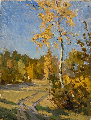 Кожанов Николай Васильевич - живопись "Осенний пейзаж" 1954 г. картон, масло. Картон, масло. 