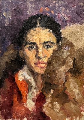 Мещеряков Пётр Тихонович - "Портрет девушки" 1938г. Фанера, масло. Фанера, живопись. 1938г. 
