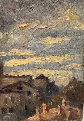 Мещеряков Пётр Тихонович - живопись "Вид из окна" 1938г. Картон, масло. Фанера, живопись. 