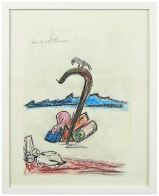 מנשה קדישמן 1932-2005 - מקל ארץ ישראל. צבעי פסטל על נייר, חתום וממוסגר. 
מידות: 42-30 ס"מ.