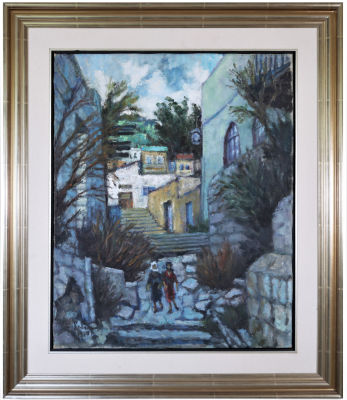 יהודה רודן (1916-1996) - צפת. שמן על בד, חתום וממוסגר. 
מידות: 74-60 ס"מ.