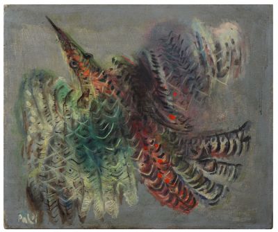 ישראל פלדי (1892-1979) - ציפור. שמן על בד, חתום. 
מידות: 55-47 ס"מ. 
השכלה: בצלאל אקדמיה לאמנות 