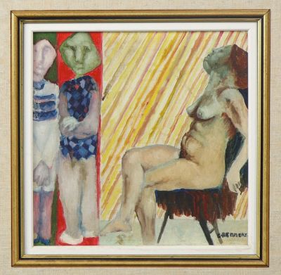 גרשון רנרט (1929-2009) - דמויות. שמן על עץ, חתום וממוסגר. 
מידות: 25-25 ס"מ.