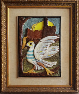 M. Schlezinger - Dove of Peace. Painted ceramic, signed "M Schlezinger", framed. probably a work of 