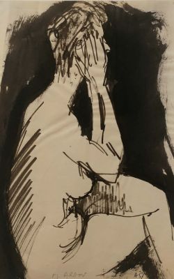 Michael Argov - ערום, 1952. דיו חתום, 21-27 סמ. מתוארך פעמיים וחתום 1952.