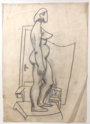 SEBBA, Shalom Siegfried (1897-1975) - דוגמנית ערום (פונה ימינה). רישום , 36 -22 ס"מ, (לא חתום) 