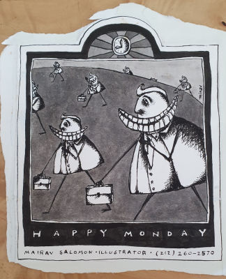 מרב סלומון - איור למגזין "תיקון". איור למגזים "תיקון" ניו יורק 1994. נושא שם העבודה וחתום והערות 