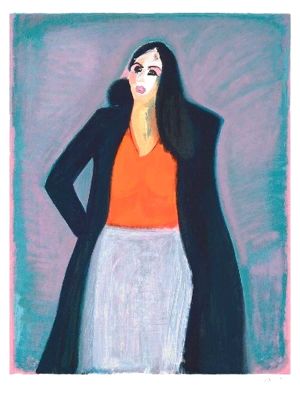 Uri Rizman (1924-1991) - דמות אשה במעיל . ליטוגרפיה גדולת ממדים , חתומה בעיפרון, מתוך מהדורה קטנה 