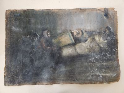 Artur Markovich - ליד מיטת החולה. פסטל חתום, מתוארך , 60X40 ס"מ