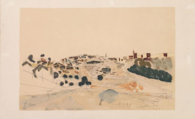 יוסף זריצקי - הדפס משי 65X50 ס"מ, אופקים חדשים. חתום וממוספר.