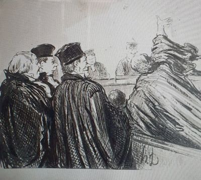 אונורה דומייה Honore Daumier - בבית המשפט. הדפס ישן 1808-1879 גודל 64X46 ס"מ