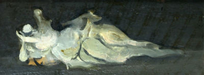 Alfred Aberdam - Resting Dancer. Oil on wood, signed verso with the artist stamp, 12x 32 cm 
