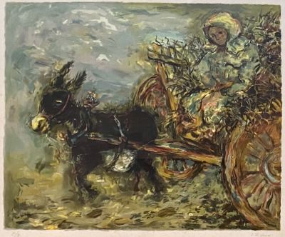 Issachar Ryback (1897-1935) - אישה בעגלה עם חמור. ליטוגרפיה, 
גודל נייר 43x57 ס"מ, 
חתום בעיפרון 