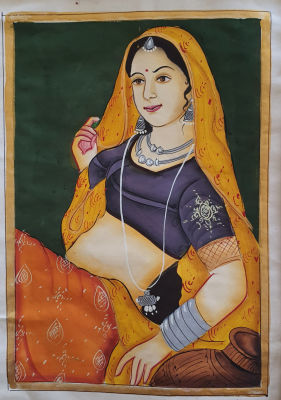 אמן הודי בלתי מזוההINDIAN ARTIST - אישה הודית. גואש וצבע זהב , 17X12.5 ס"מ.