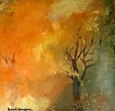 אנטוניו הרוואס- צייר ספרדי עכשווי-ANTONIO HERVAS - עץ בנוף. שמן על בד, חתום , תחום שנית מאחור.50X50 ס"מ.