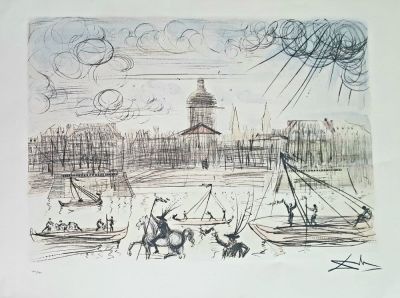 סלבדור דאלי-Salvador Dal&iacute; - האקדמיה בפריז. הדפס ליטוגרפי , חתום בפלטה, ממוספר בעיפרון מתוך מהדורה 