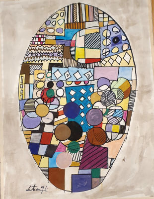 יונה לוטן-YONA LOTAN - אליפסה צבעונית, 1991. גואש, חתום ומתוארך 91, עבודה אופיינית לאמן במיטבו. 