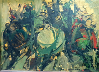 מאיר שטיינגולד - פרשים וסוסים 
שמן על בד 50X71 ס"מ, חתום 1960. ממוסגרת במסגרת האמן. 
הצייר והמורה 