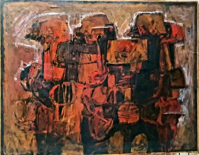 Meir STEINGOLD (1922-1985) -מאיר שטיינגולד - דמויות. שמן על בד, חתום. 140X110 ס"מ. 
מצב: מספר קרעים 