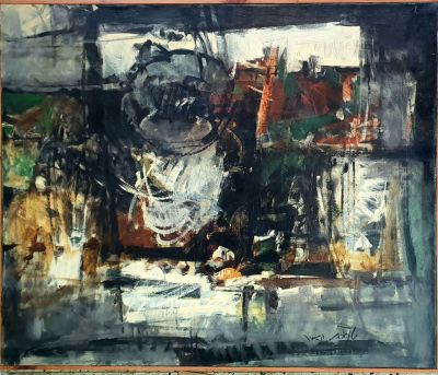 Meir STEINGOLD (1922-1985) -מאיר שטיינגולד - נוף מבעד לחלון. פנים חדר , שמן על בד 90X70 ס"מ. 
הצייר 