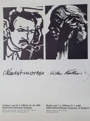 CLEMENT MOREAU-KATHE KOLLWITZ - חיתוך עץ-פלקט, 1989. תערוכה בברלין, 70X50 ס"מ. חתום בפלטה. 
K&auml;the 