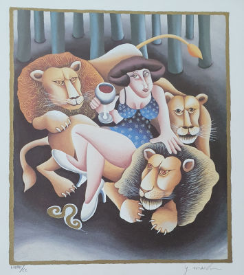 יובל מלר 1951 - מזל אריה. הדפס משי בצבעים, חתום בעיפרון וממוספר, 30X30 ס"מ.יובל מלר, צייר. נולד 
