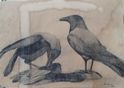 Unknown Hungarian artist אמן הונגרי בלתי מזוהה - עורבים, 1932. עורבים 
אקוורל, חתום ומתוארך 50X60 
