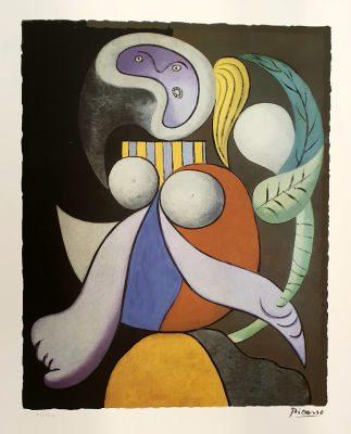 פאבלו פיקאסו-PABLO PICASSO - אישה . הדפס ליטוגרפי , חתום בפלטה, ממוספר בעיפרון מתוך מהדורה של 500 