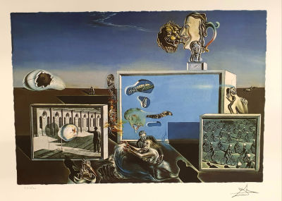 סלבדור דאלי SALVADOR DALI - סצנה סוריאליסטית. הדפס ליטוגרפי , חתום בפלטה, ממוספר בעיפרון מתוך 