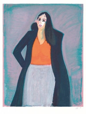 אורי ריזמן-(Uri Rizman (1924-1991 - אישה במעיל. ליטוגרפיה גדולת ממדים , חתומה בעיפרון, מתוך מהדורה 