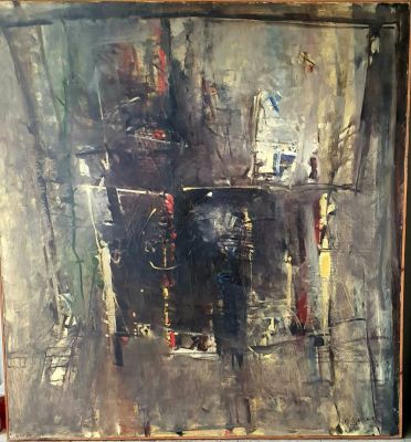 מאיר שטיינגולד - קומפוזיציה, שנות ה-60. ציור שמן גדול איכותי ומרשים על בד 145X150 ס"מ, חתום וממוסגר.