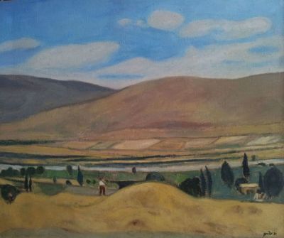 אברהם עצמון - נוף. שמן על בד , חתום ציור גדול , 115X95 ס"מ , ממוסגר