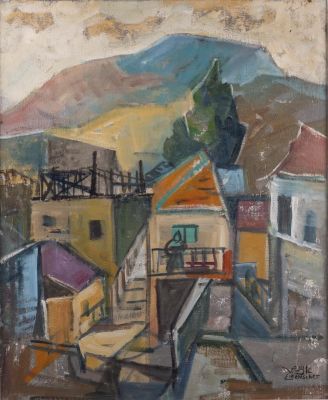 יעקב איזנשר - צפת. שמן על בד , חתום 48X35 ס"מ, ממוסגר