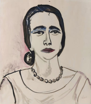 דוד הנדלר - דיוקן אישה. אקוורל 50X40 ס"מ, חתום. 
אקוורל נדיר מוקדם, יתכן וזאת אשתו , הציירת אביבה 