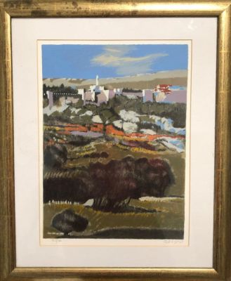 עודד פיינגרש - ירושלים. הדפס ליטוגרפי , חתום בעיפרון וממוספר , ממוסגר במסגרת נאה 60X50 ס"מ