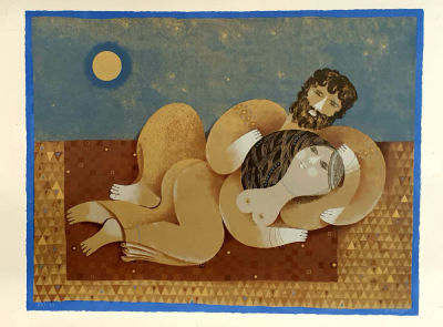 סמי בריס - זוג אוהבים. ליטוגרפיה חתומה בעיפרון וממוספרת מתוך 190 עותקים, 50X70 ס"מ . ליטוגרפיה 