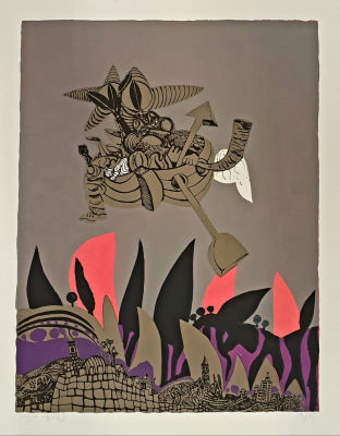 נפתלי בזם - סירת עולים. ליטוגרפיה חתומה בעיפרון וממוספרת מתוך 75 עותקים, 50X70 ס"מ . ליטוגרפיה 